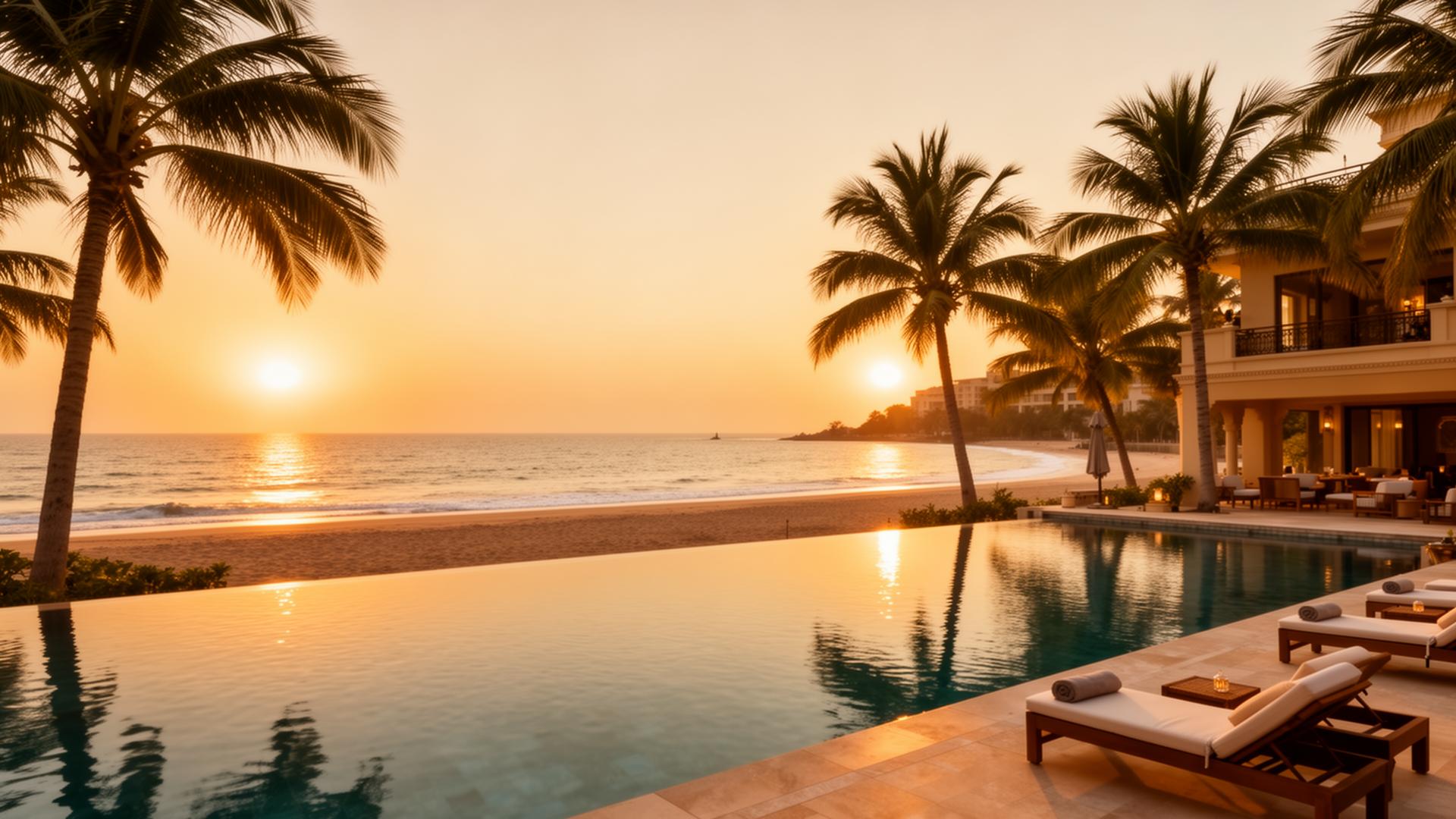 Luxury Indian resort at sunset
